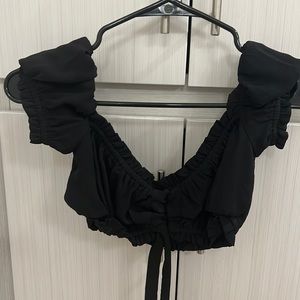 Tiger Mist black puffy shoulder top